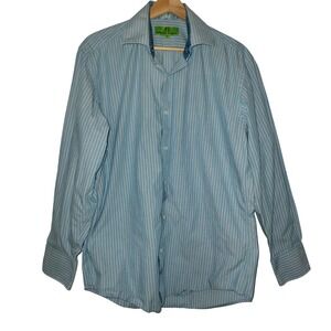 Bristol & Bull Mens Blue White Striped Long Sleeve Button Down Shirt Size M